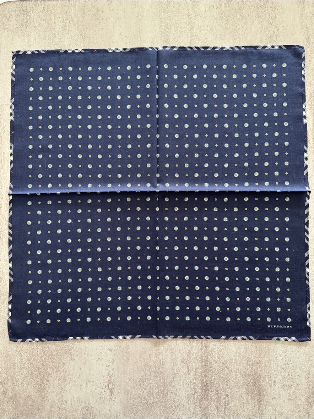 Burberry Navy Polka Dot cotton pocket Square
